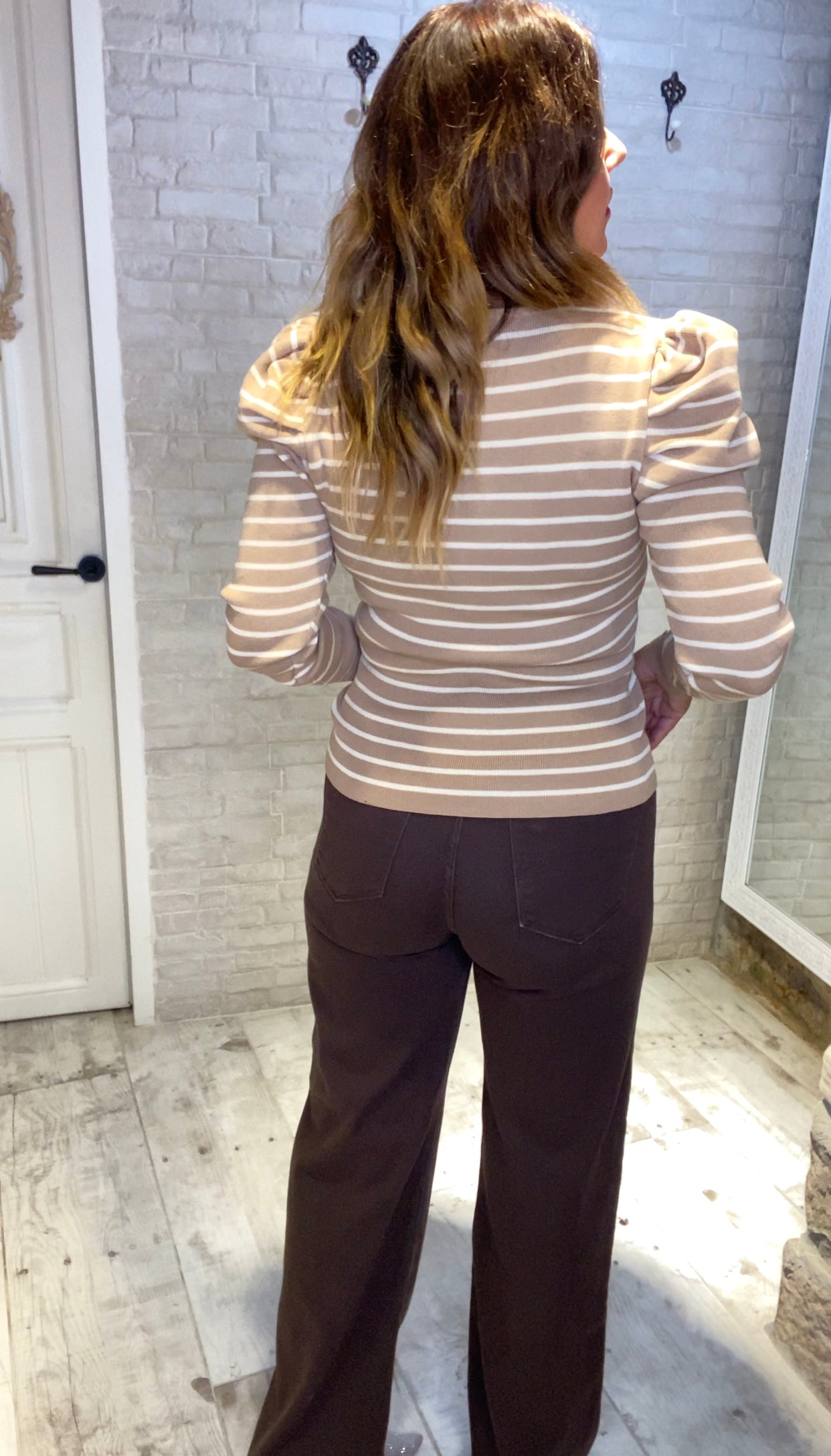 Jersey de Rayas Beige cuello pico - Veronique
