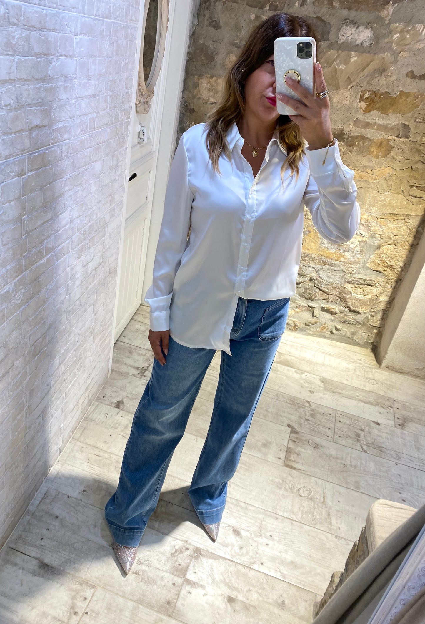Camisa Blanca elástica con Botones - Veronique