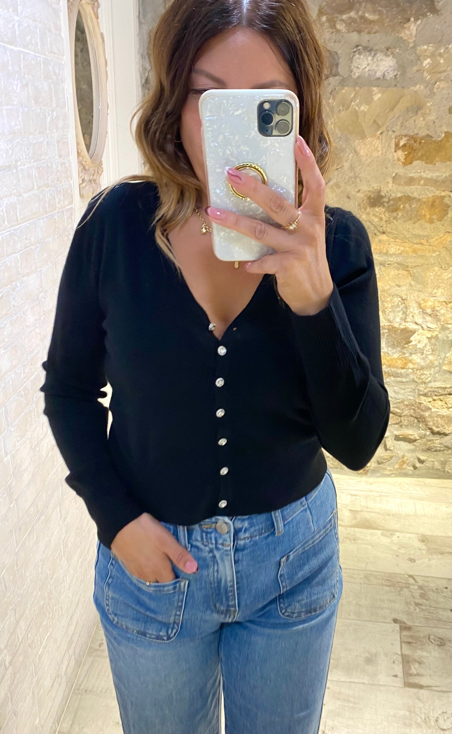 Rebeca Negra con botones joya - Veronique