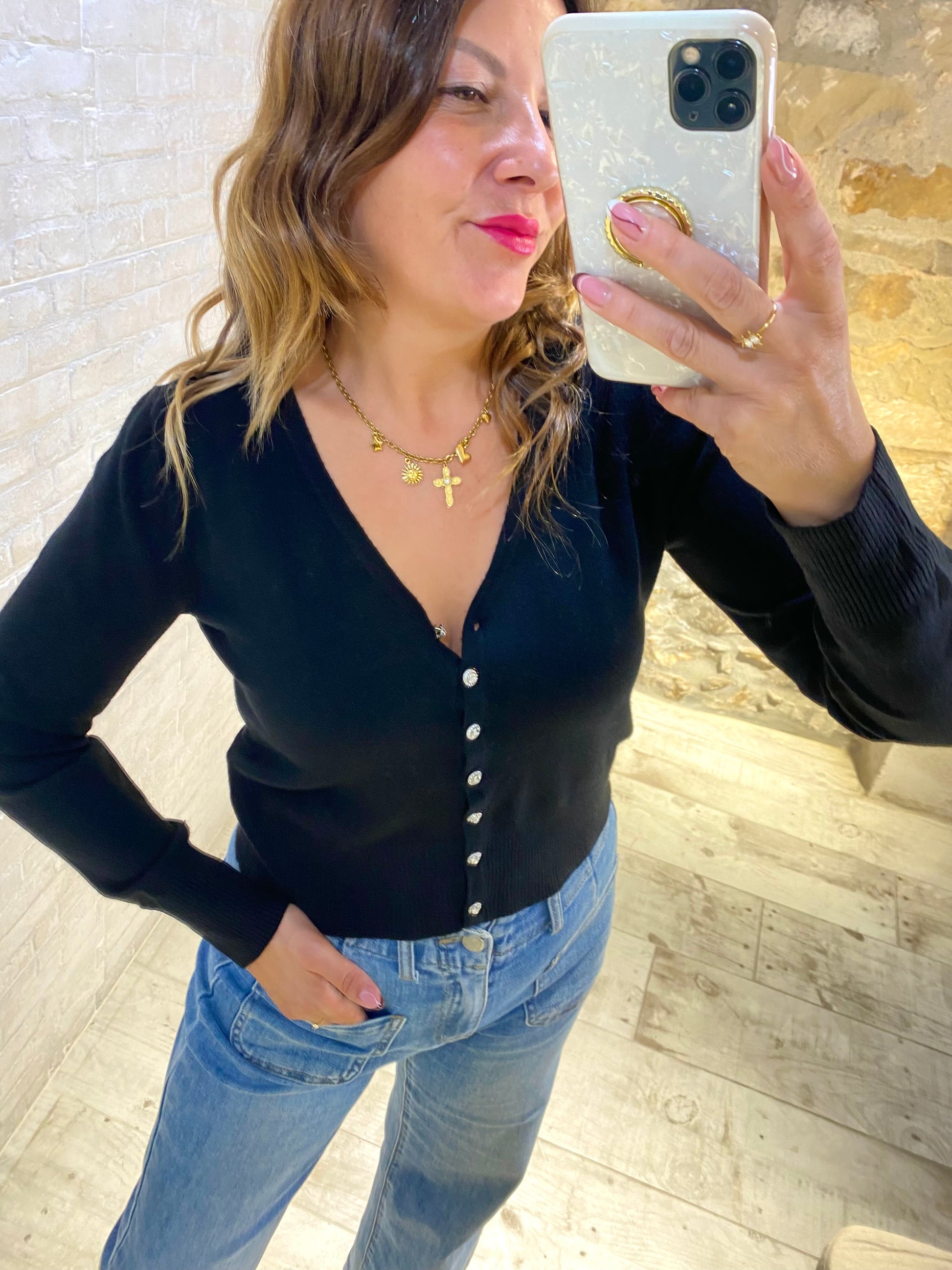 Rebeca Negra con botones joya - Veronique