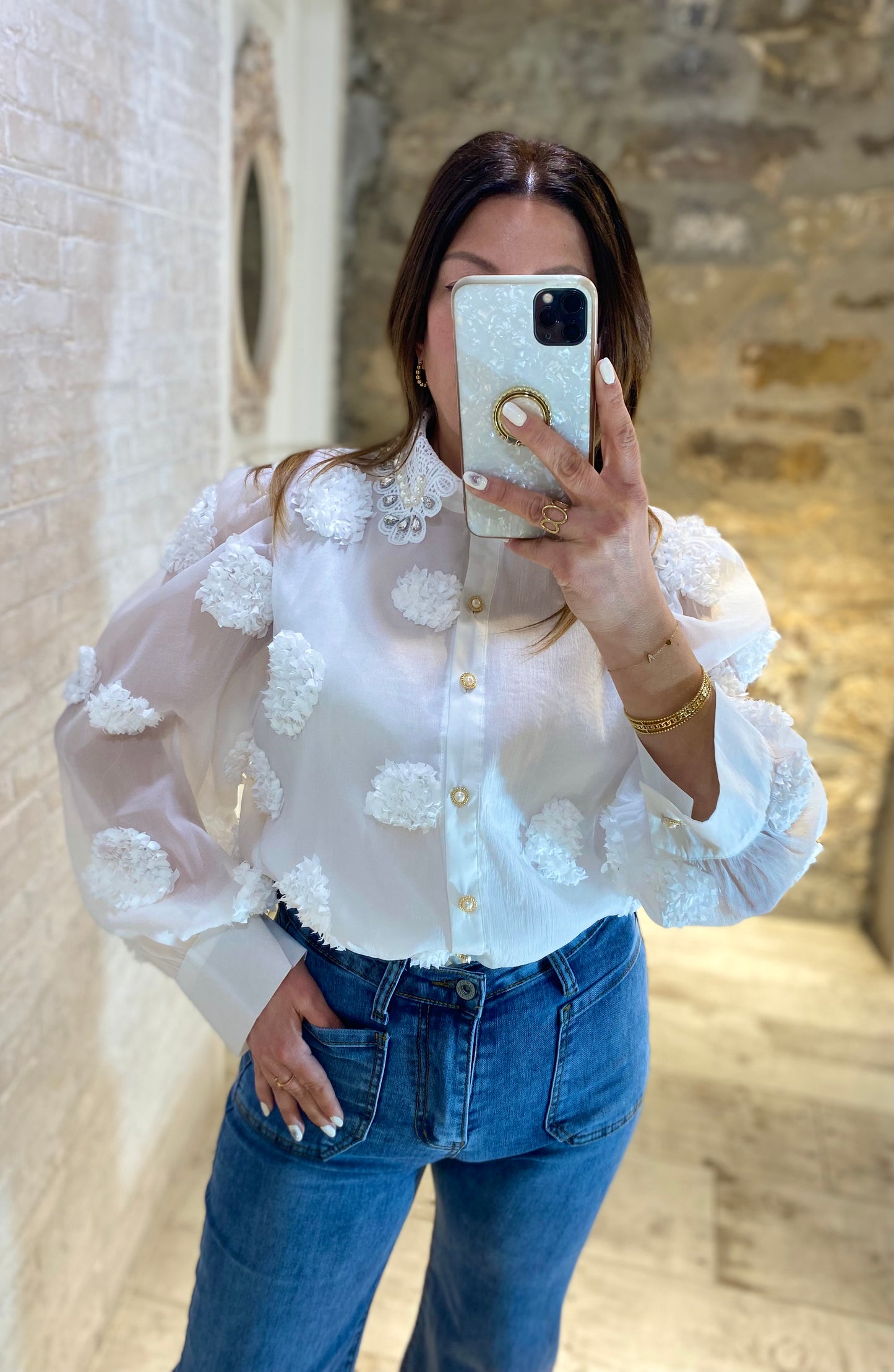 Blusa Blanca Pomposa Cuello JOYA - Veronique