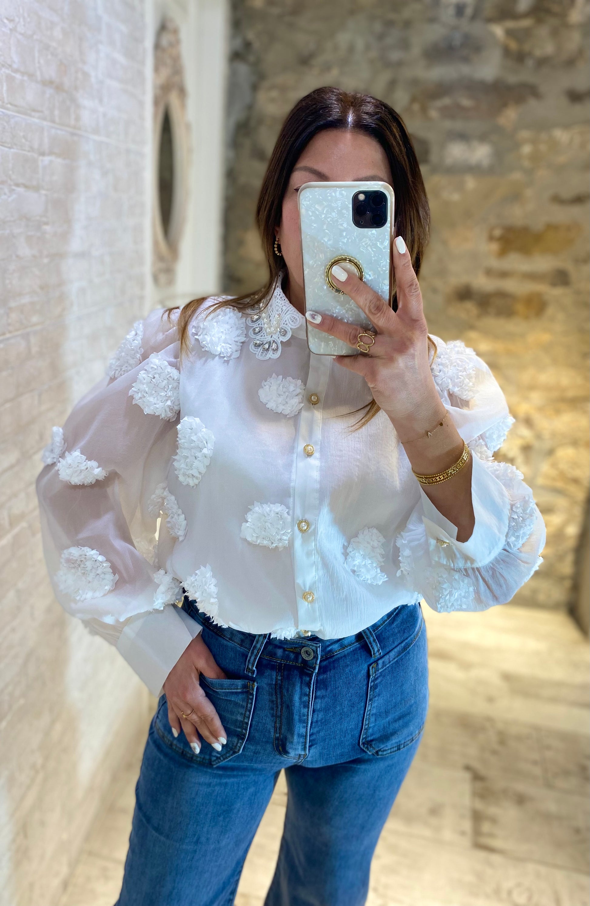 Blusa Blanca Pomposa Cuello JOYA - Veronique