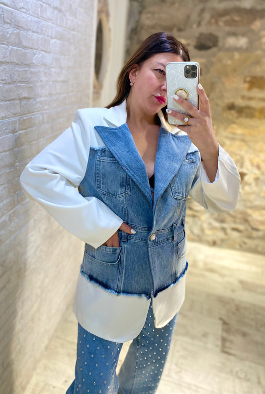 Blazer Denim Larga Blanca - Veronique