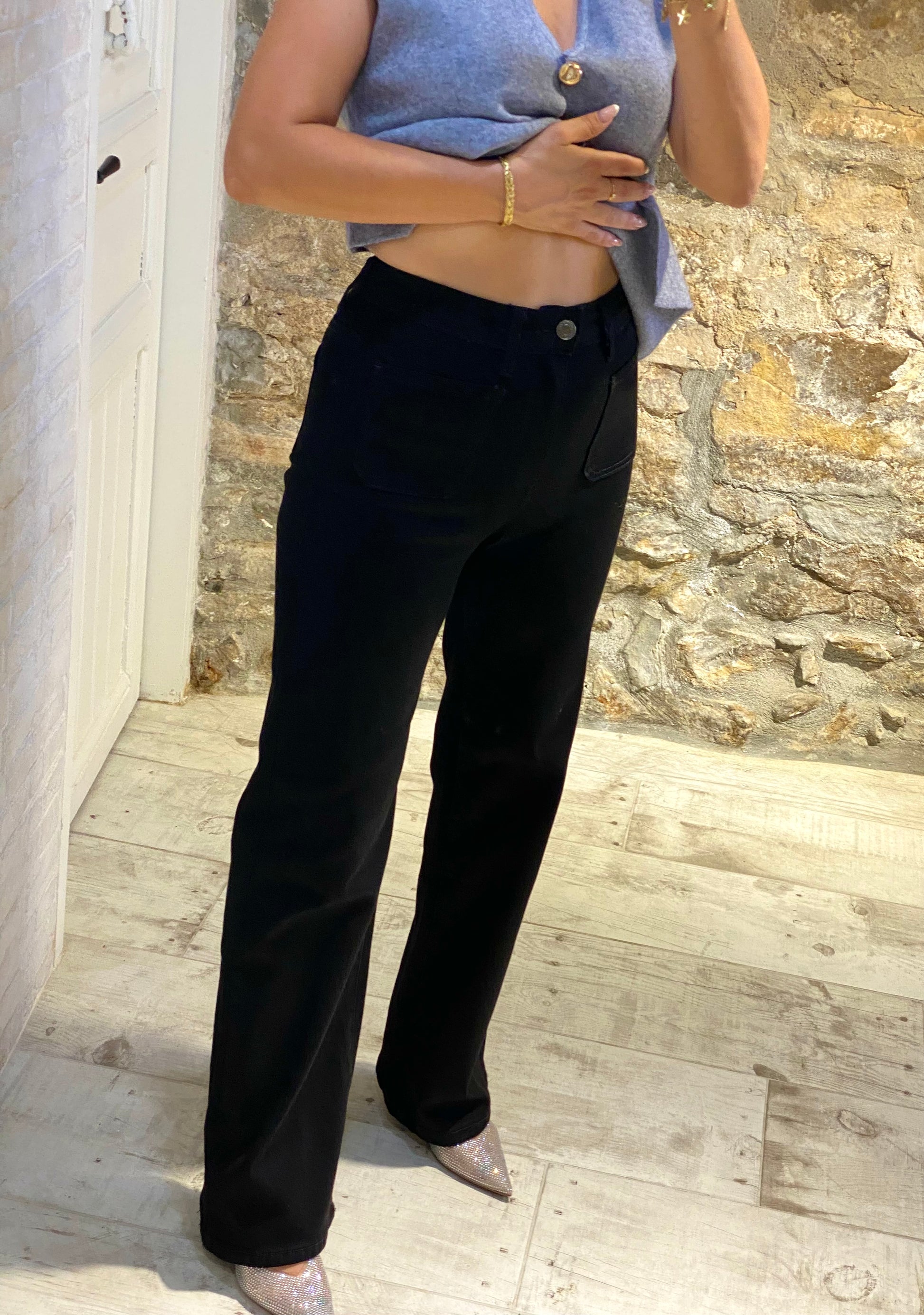 Pantalón Negro 2Bolsillos cuadrados - Veronique