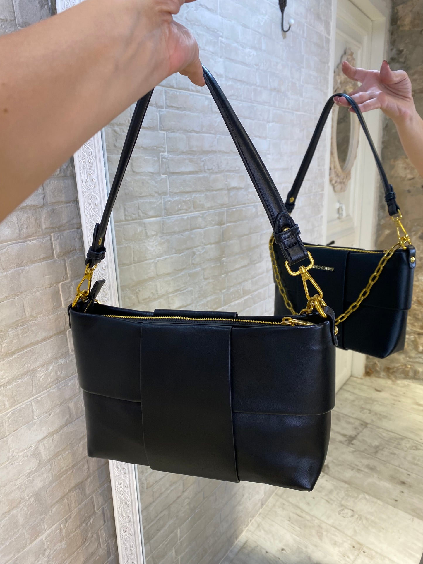 Bolso mediano Negro,cadena colgante correas regulables - Veronique