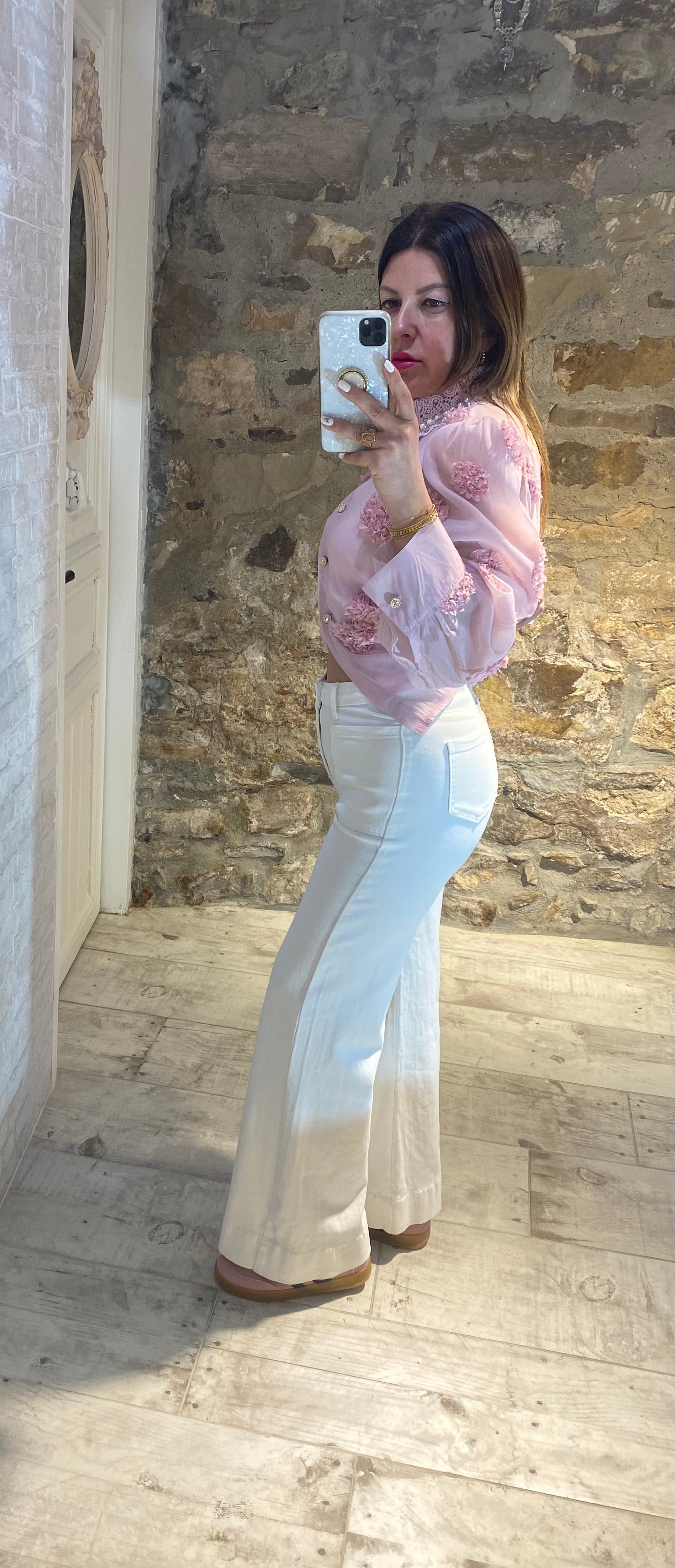 Pantalón Tejano Blanco Bolsillos cuadrados - Veronique