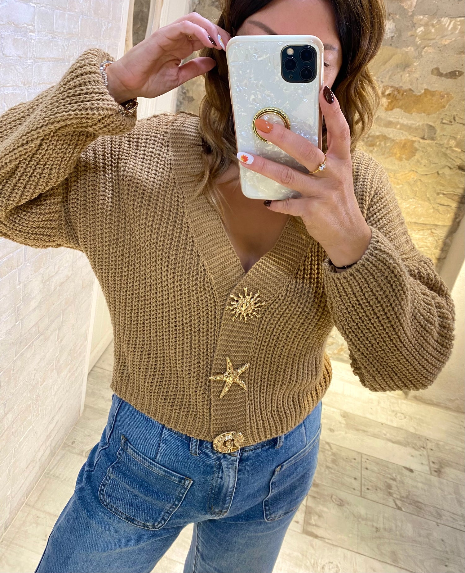 Jersey Crop Beige de punto , Sol y mar - Veronique