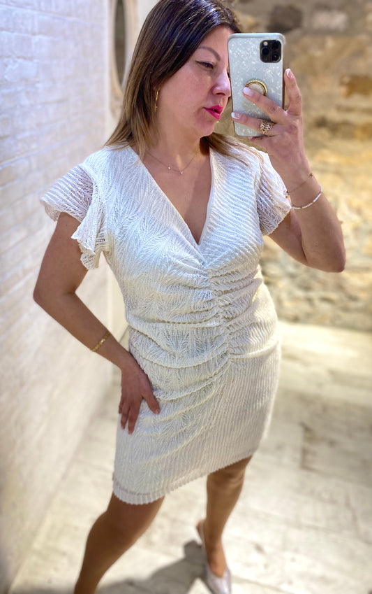Vestido Fruncido con Encaje - Veronique