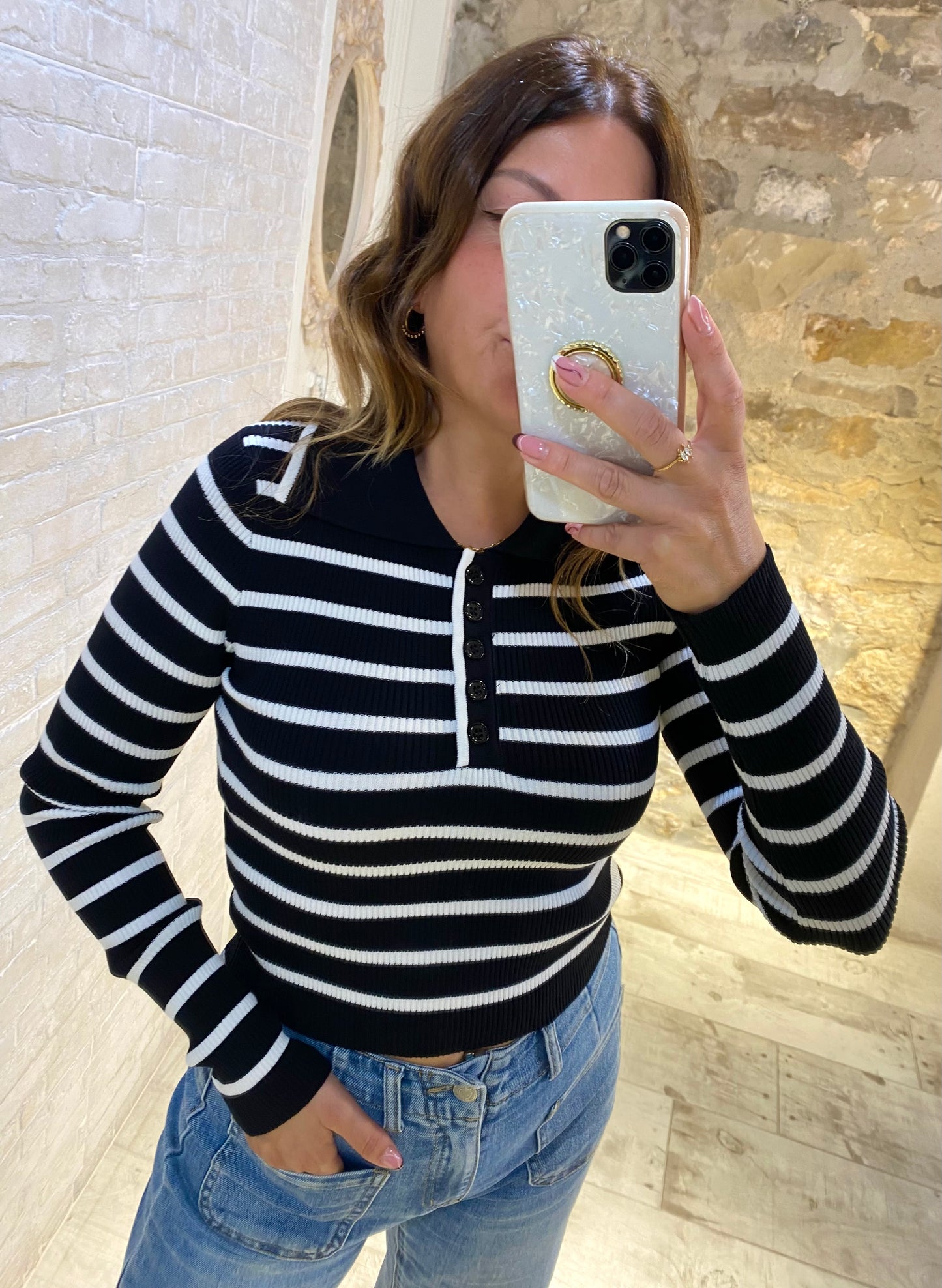 Jersey Polo Rayas Negro - Veronique