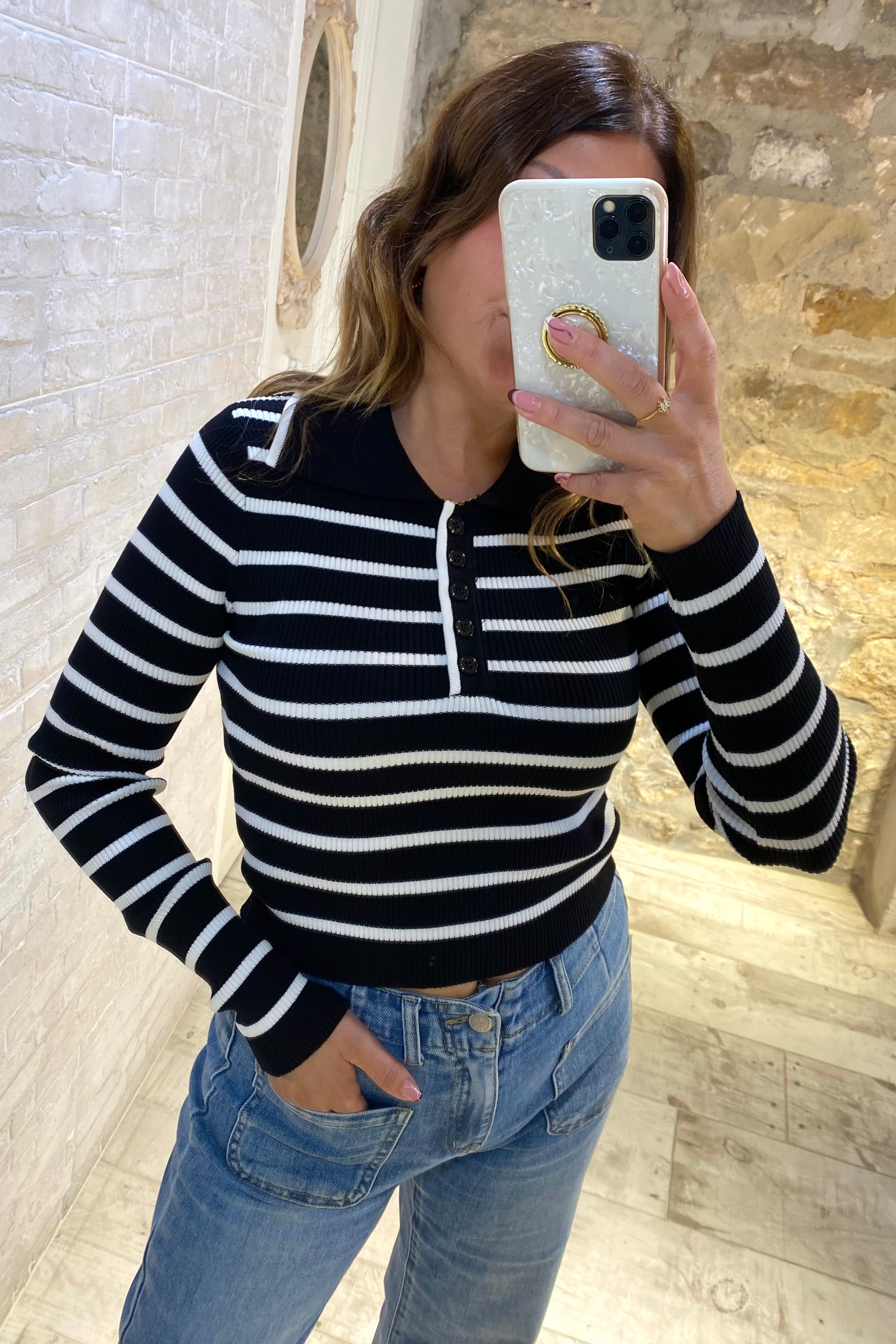 Jersey Polo Rayas Negro - Veronique